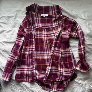 LOFT Burgundy Plaid Button-Down Flannel Shirt